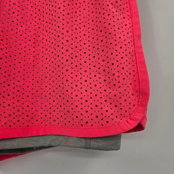 Gap Girls Active Perforated Eyelet Layer Built-In Biker Shorts Bright Pink Gray - Picture 6 of 8